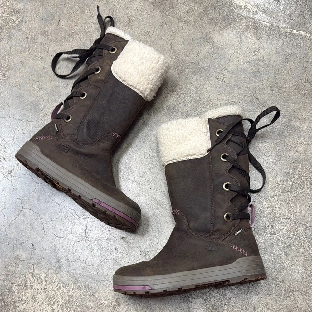 Keen Brown and Cream Winter Rain Boots with Waterproof Design